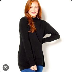 Denim & Co. Mock-Neck Long-Sleeve Hi-Low Hem Sweater - Black Size XXS *NEW*
